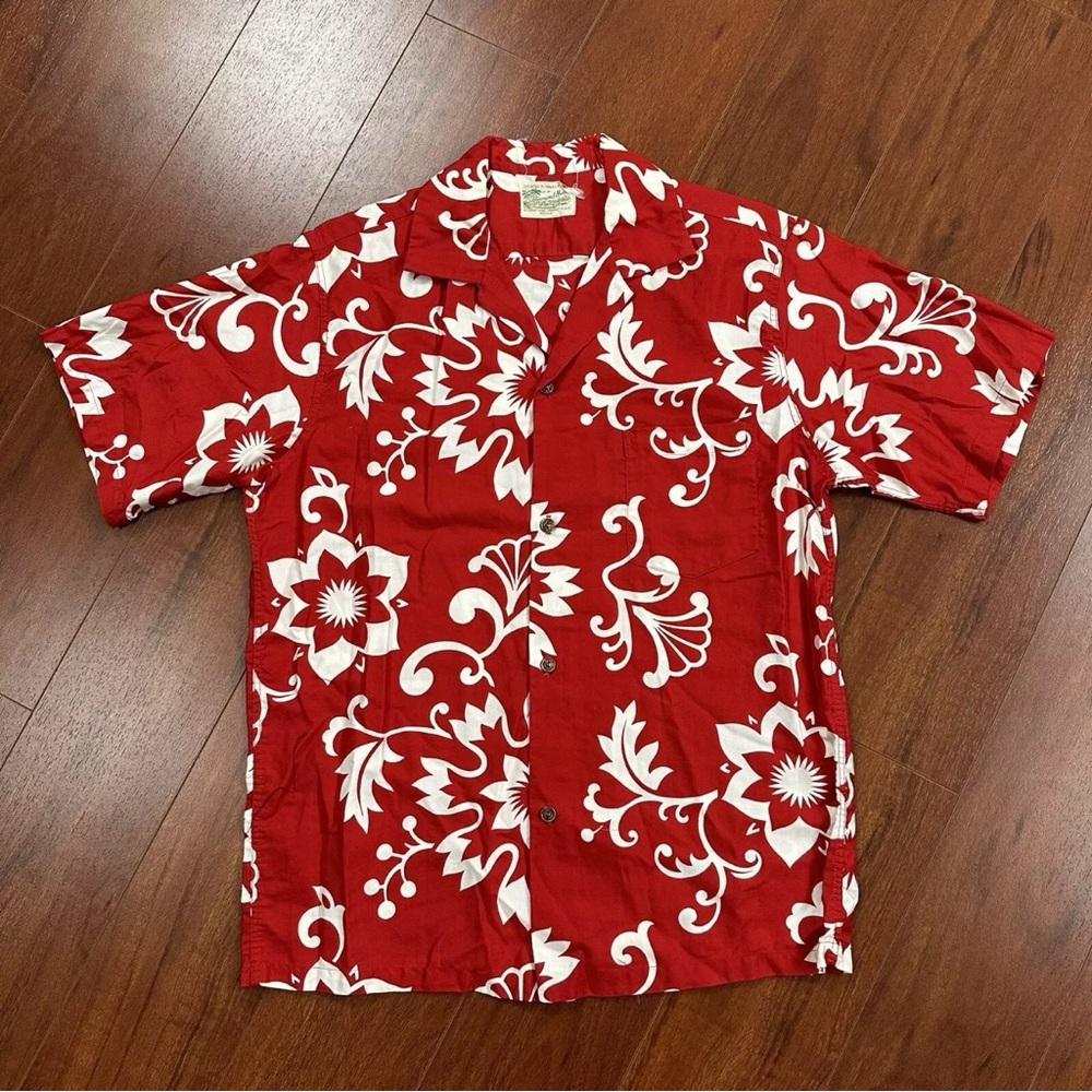 Diamond Head Hawaiian Shirt Red Floral Mens Medium